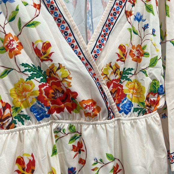 Boho Floral Geo Print Surplice Neck Dress - Picture 9 of 9